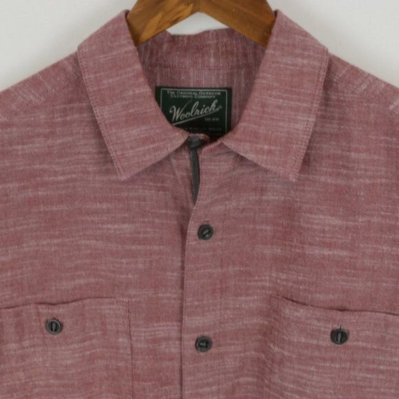Woolrich Men's Medium Red Heather Cotton Casual Short Sleeve Button Up Shirt - Picture 2 of 8